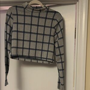 Topshop Gray and Blue Checkered Crop Top
